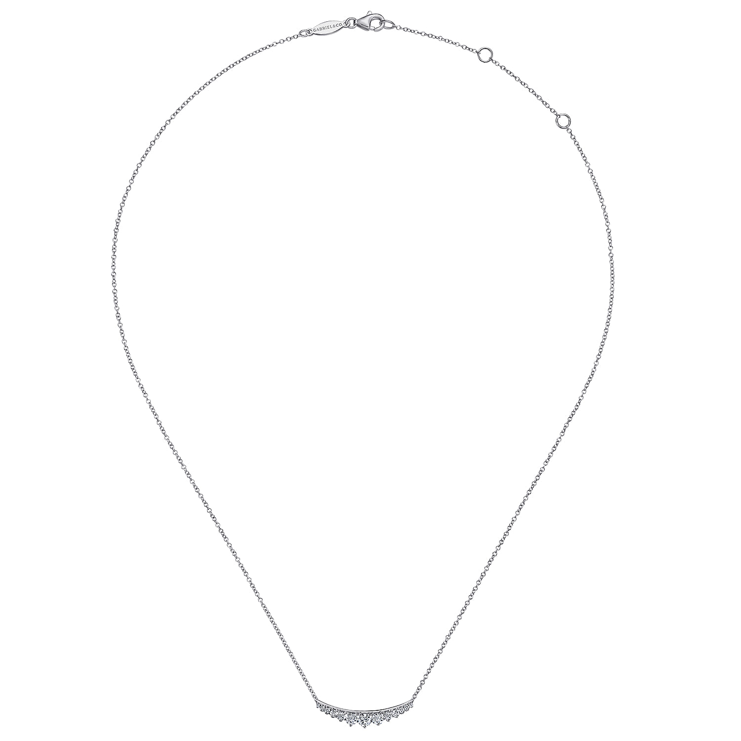 14K White Gold Curved Diamond Bar Necklace - 0.5 ct - Shot 2