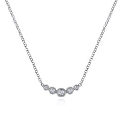 14K White Gold Curved Diamond Bar Necklace