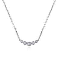14K White Gold Curved Diamond Bar Necklace