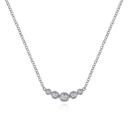 14K White Gold Curved Diamond Bar Necklace