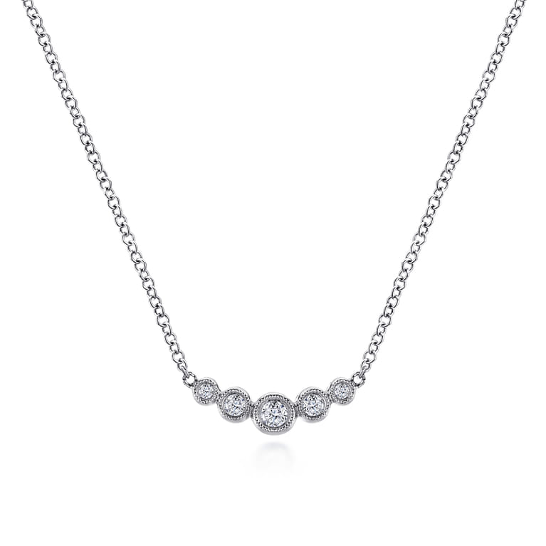 14K White Gold Curved Diamond Bar Necklace - 0.1 ct - Shot 1