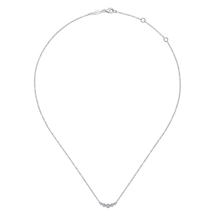 14K White Gold Curved Diamond Bar Necklace
