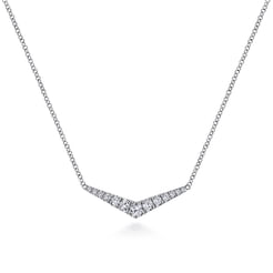 14K White Gold Curved Diamond Bar Necklace