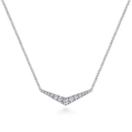14K White Gold Curved Diamond Bar Necklace