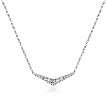 14K White Gold Curved Diamond Bar Necklace