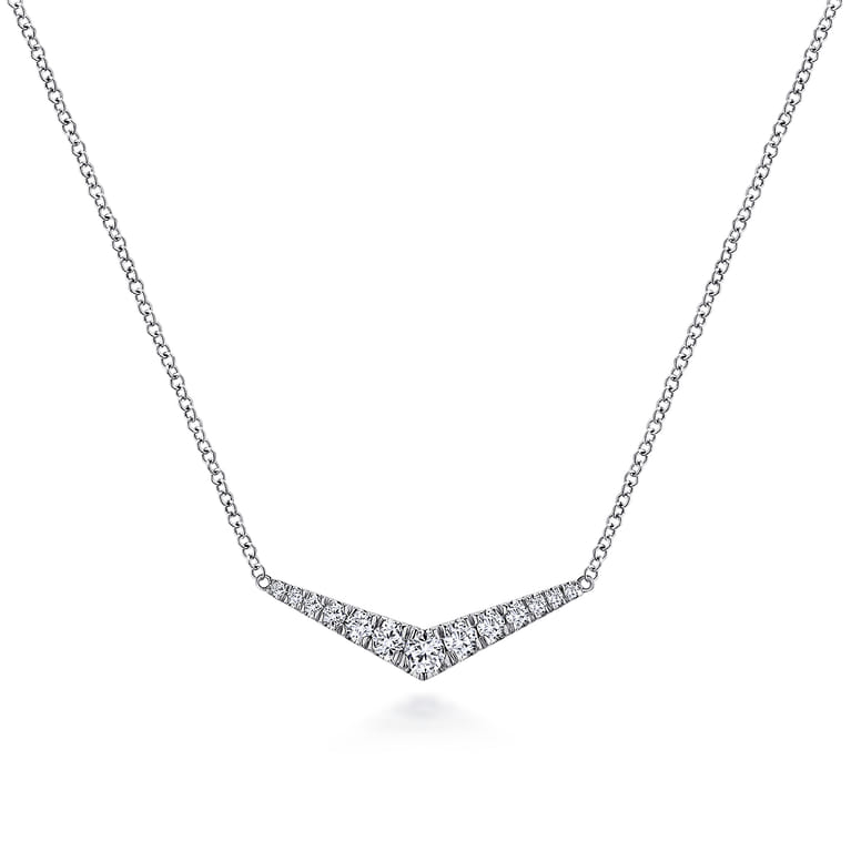 14K White Gold Curved Diamond Bar Necklace - 0.35 ct - Shot 1