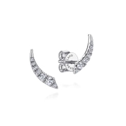 14K White Gold Curved Diamond Bar Stud Earrings