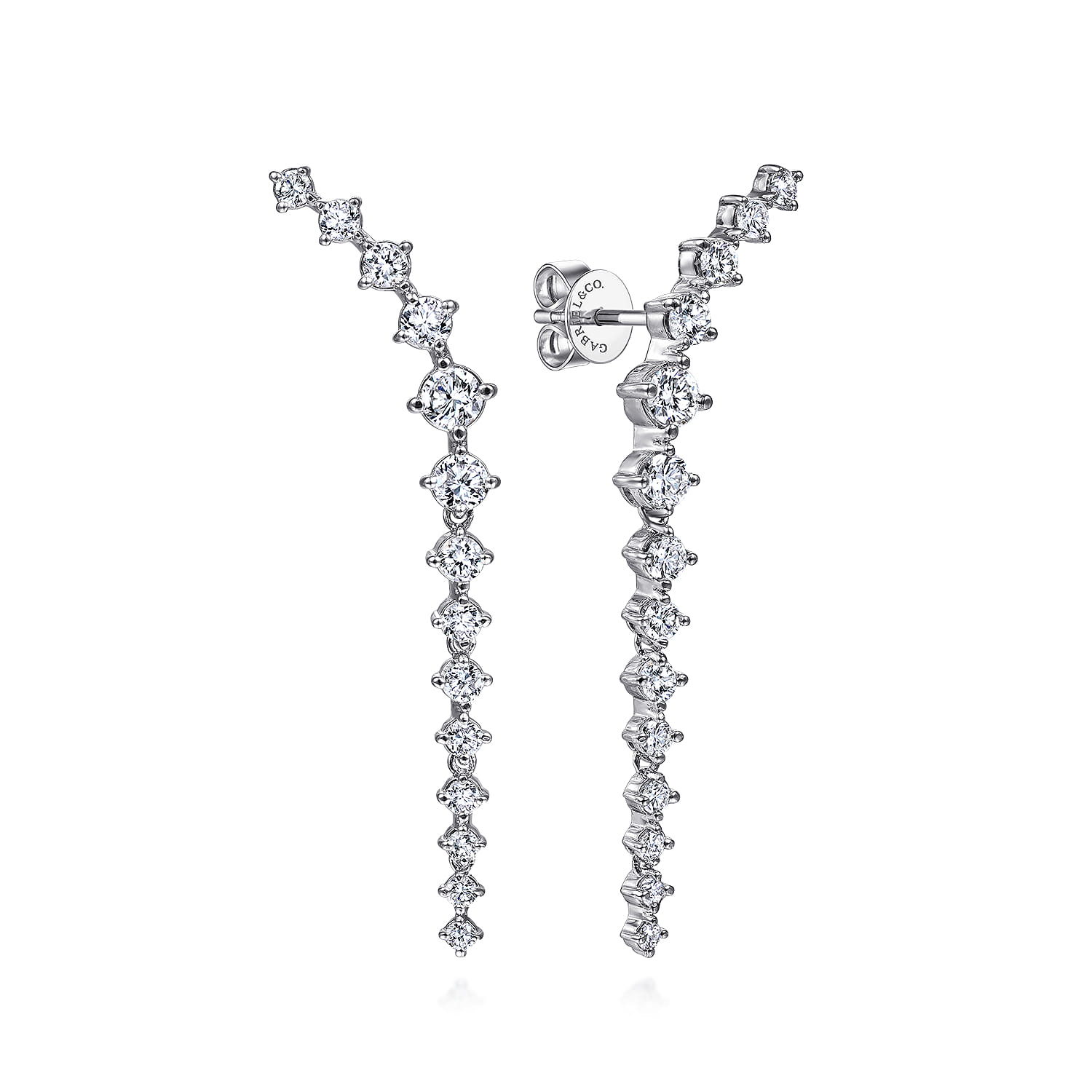14K White Gold Curved Diamond Linear Stud Earrings - 1.6 ct - Shot 1