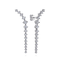 14K White Gold Curved Diamond Linear Stud Earrings