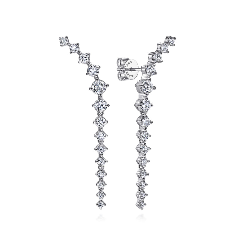 14K White Gold Curved Diamond Linear Stud Earrings - 1.6 ct - Shot 1