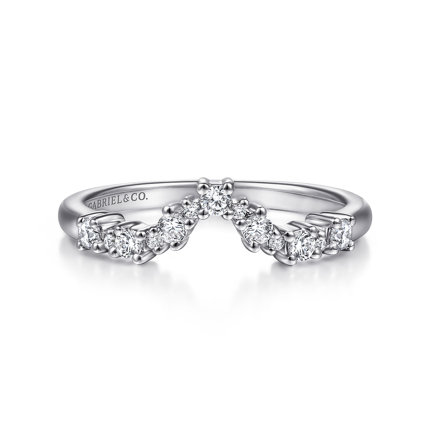 Curved Wedding Ring in 14k White Gold with Round Natural Diamond at Gabriel & Co. - Shot 1