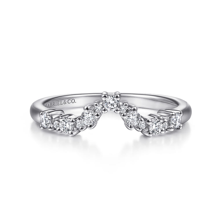 Curved Wedding Ring in 14k White Gold with Round Natural Diamond at Gabriel & Co. - Shot 1