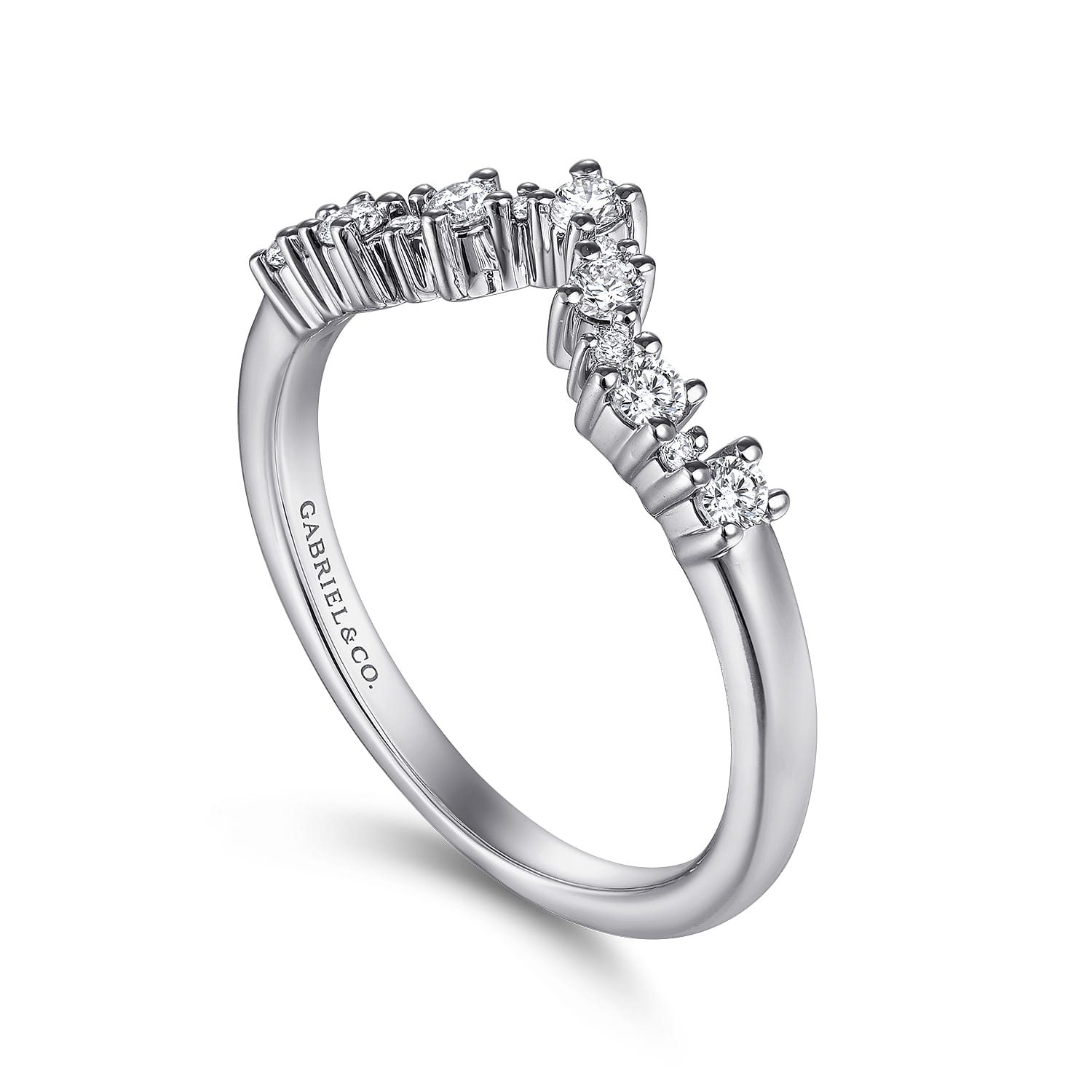 Curved Wedding Ring in 14k White Gold with Round Natural Diamond at Gabriel & Co. - Shot 3