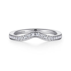 14K White Gold Curved Diamond Wedding Band