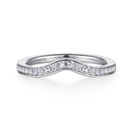 14K White Gold Curved Diamond Wedding Band