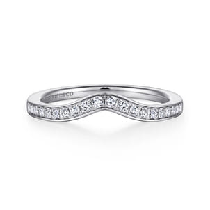 14K White Gold Curved Diamond Wedding Band