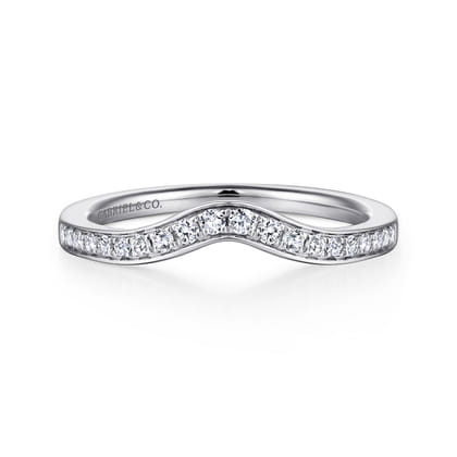 14K White Gold Curved Diamond Wedding Band