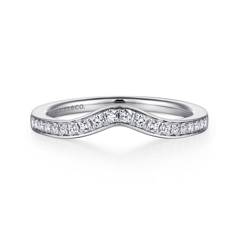 Curved Wedding Ring in 14k White Gold with Round Natural Diamond at Gabriel & Co. - Shot 1