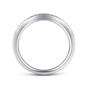 14K White Gold Curved Diamond Wedding Band