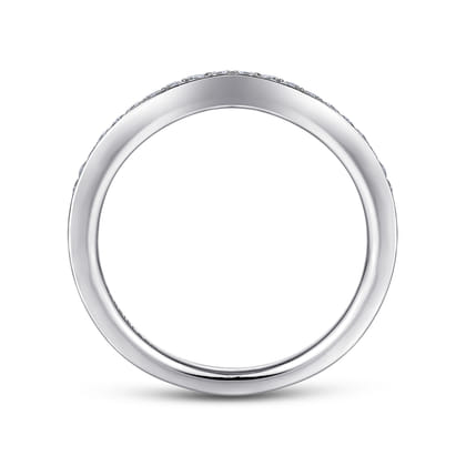 14K White Gold Curved Diamond Wedding Band
