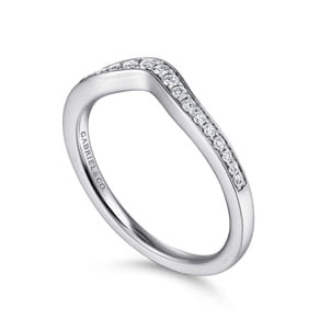 14K White Gold Curved Diamond Wedding Band