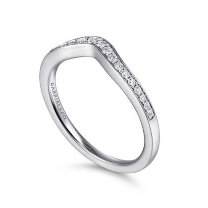 14K White Gold Curved Diamond Wedding Band