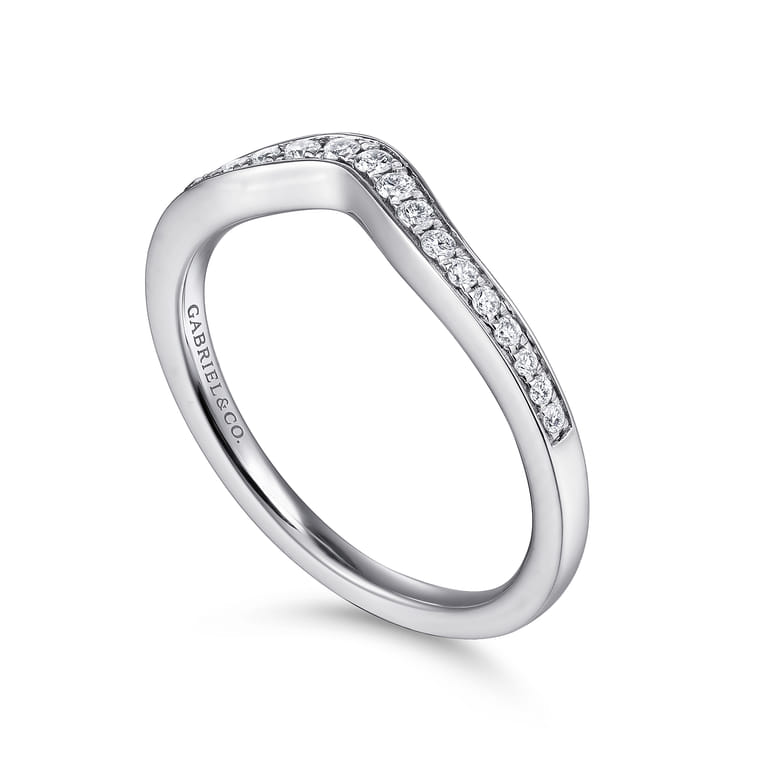 Curved Wedding Ring in 14k White Gold with Round Natural Diamond at Gabriel & Co. - Shot 3