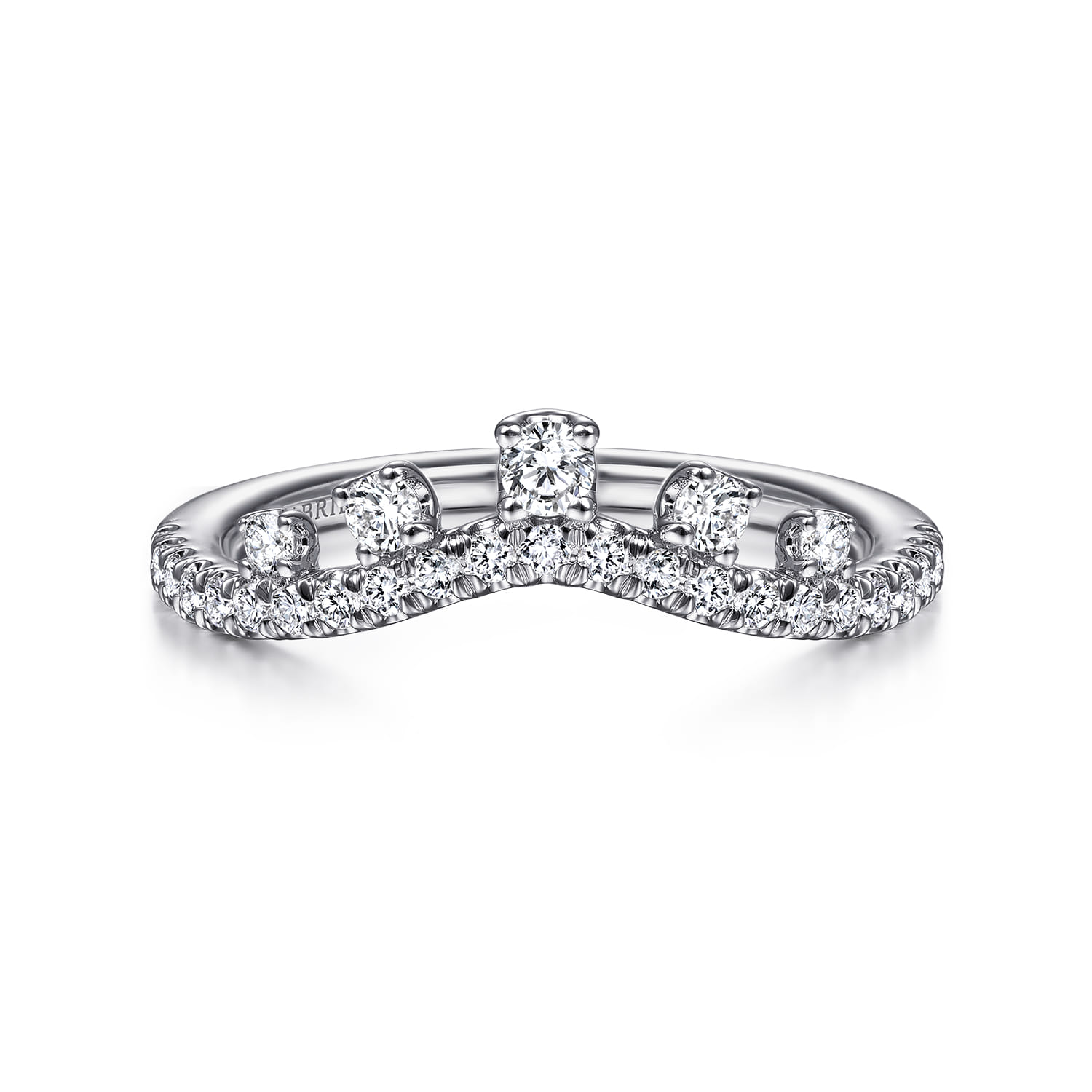 Curved Wedding Ring in 14k White Gold with Round Natural Diamond at Gabriel & Co. - Shot 1