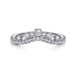 14K White Gold Curved Diamond Wedding Band