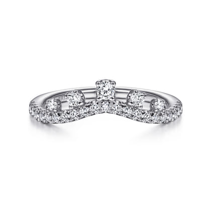 14K White Gold Curved Diamond Wedding Band