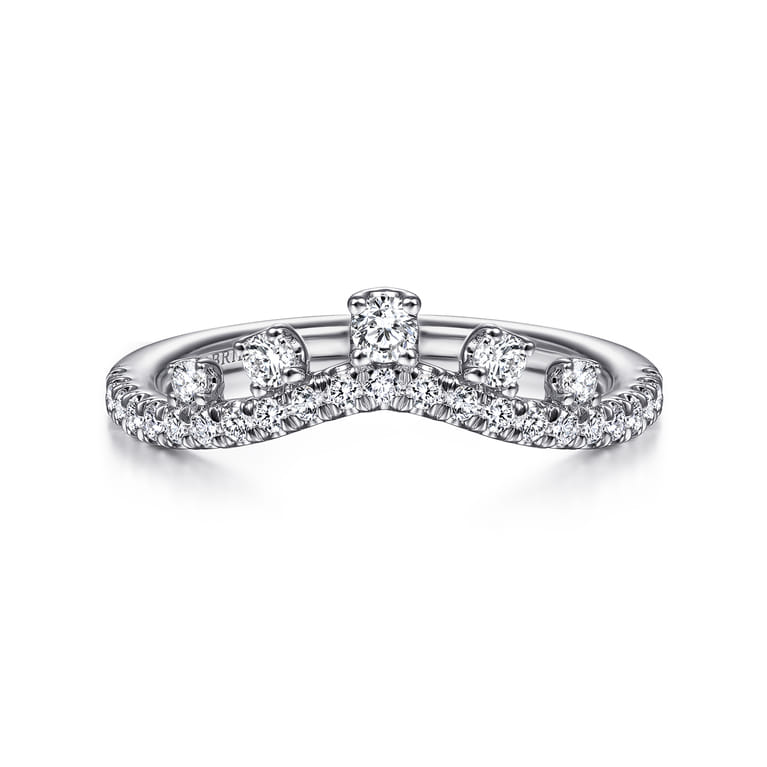 Curved Wedding Ring in 14k White Gold with Round Natural Diamond at Gabriel & Co. - Shot 1