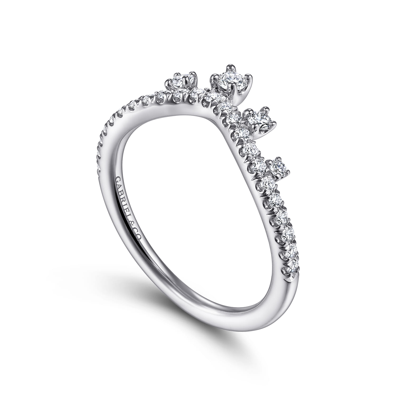 Curved Wedding Ring in 14k White Gold with Round Natural Diamond at Gabriel & Co. - Shot 3