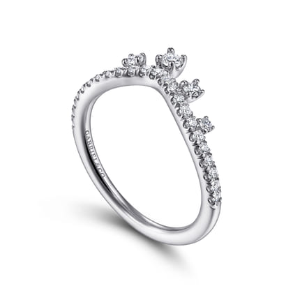 14K White Gold Curved Diamond Wedding Band
