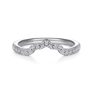 14K White Gold Curved Diamond Wedding Band