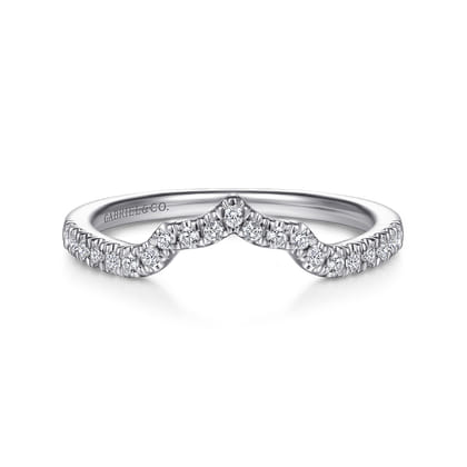 14K White Gold Curved Diamond Wedding Band
