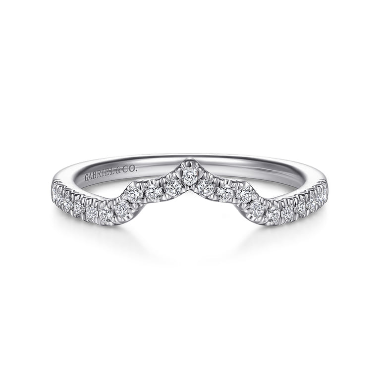 Curved Wedding Ring in 14k White Gold with Round Natural Diamond at Gabriel & Co. - Shot 1
