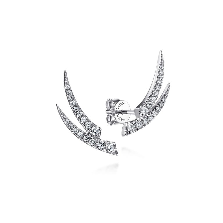 14K White Gold Curved Double Bar Diamond Stud Earrings - 0.4 ct - Shot 1
