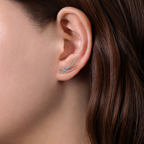 14K White Gold Curved Double Bar Diamond Stud Earrings - 0.4 ct - Shot 2