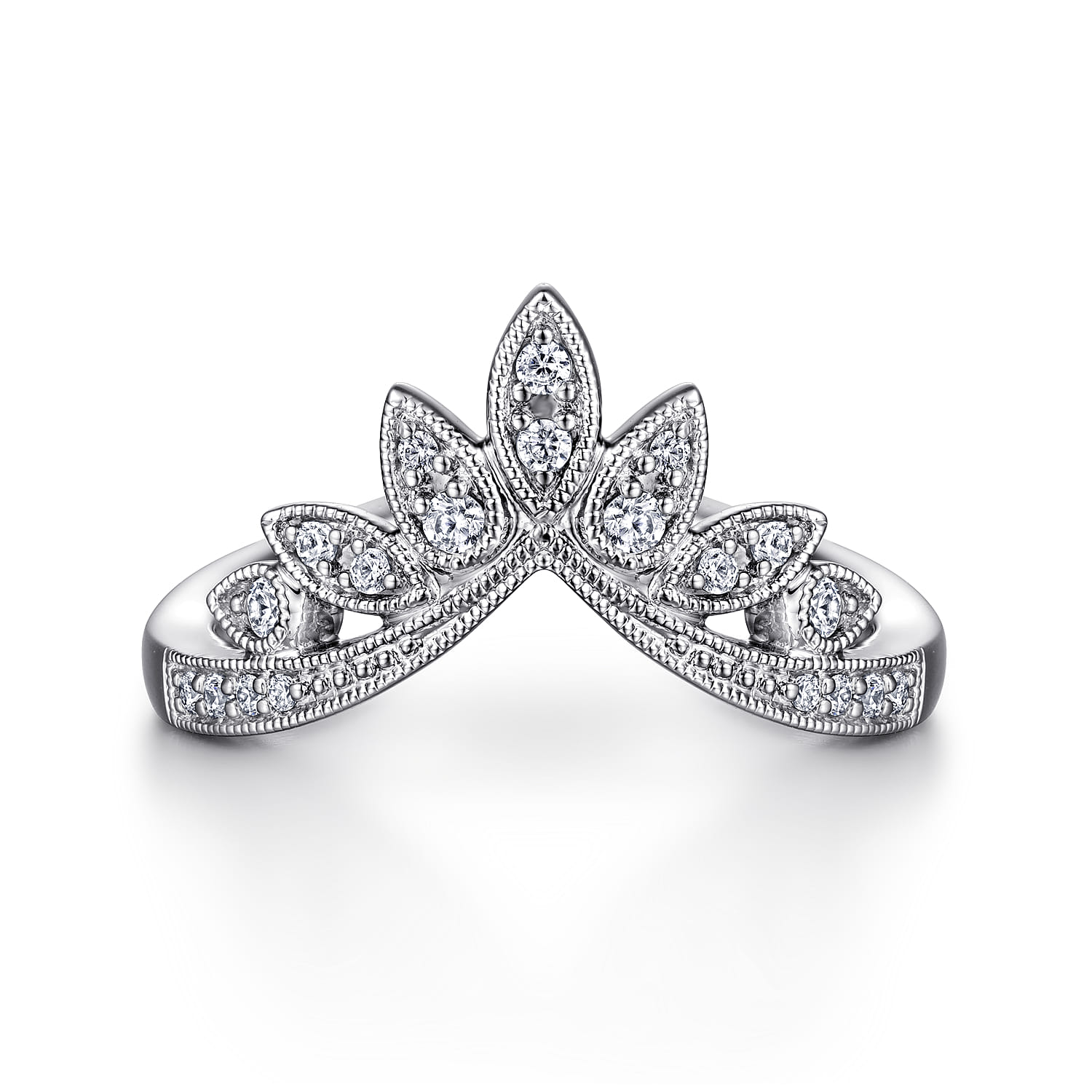 Curved Wedding Ring in 14k White Gold with Round Natural Diamond at Gabriel & Co. - Shot 1