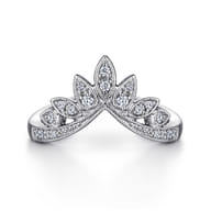 14K White Gold Curved Filigree Diamond Ring