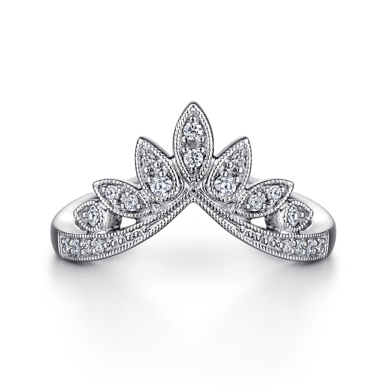 Curved Wedding Ring in 14k White Gold with Round Natural Diamond at Gabriel & Co. - Shot 1