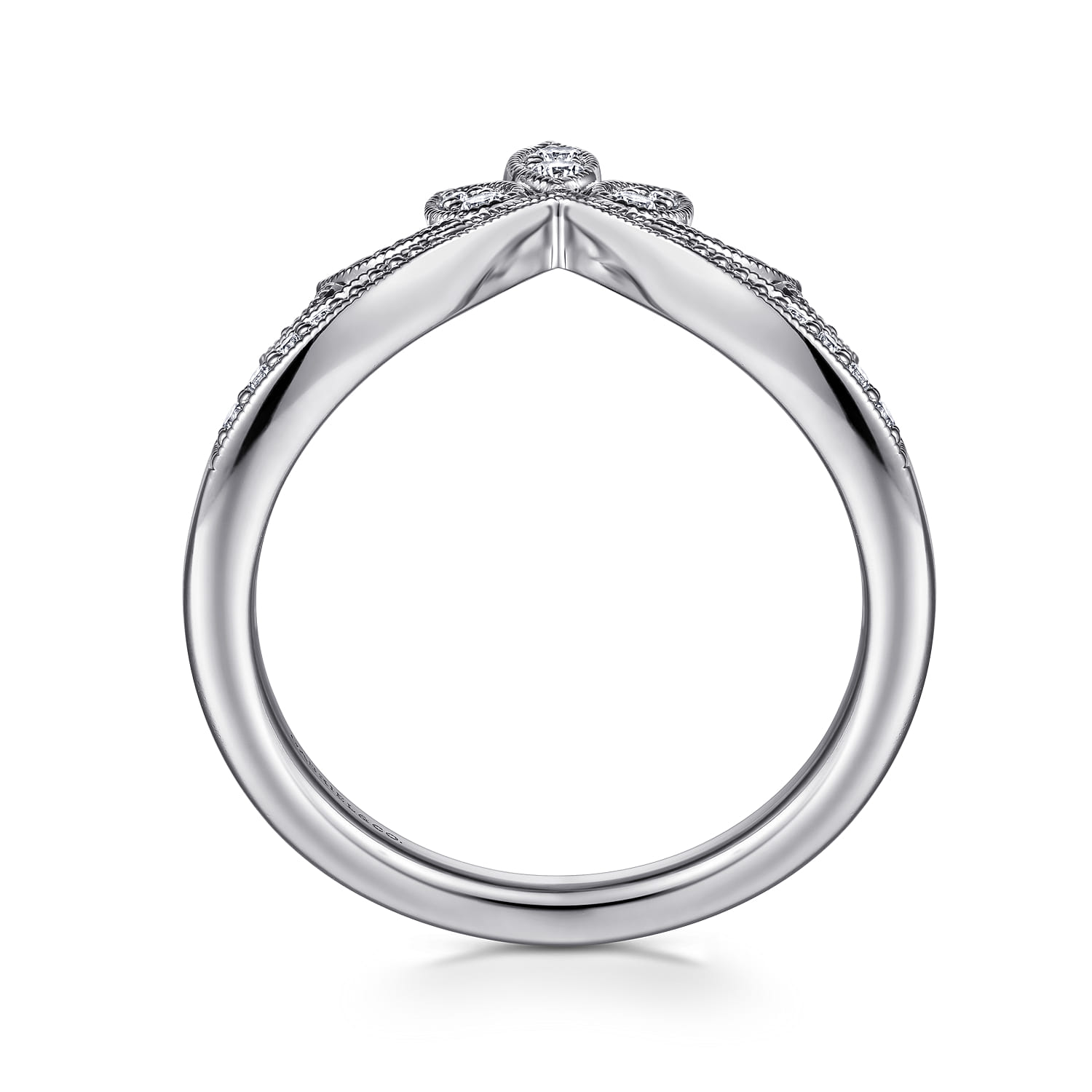 Curved Wedding Ring in 14k White Gold with Round Natural Diamond at Gabriel & Co. - Shot 2