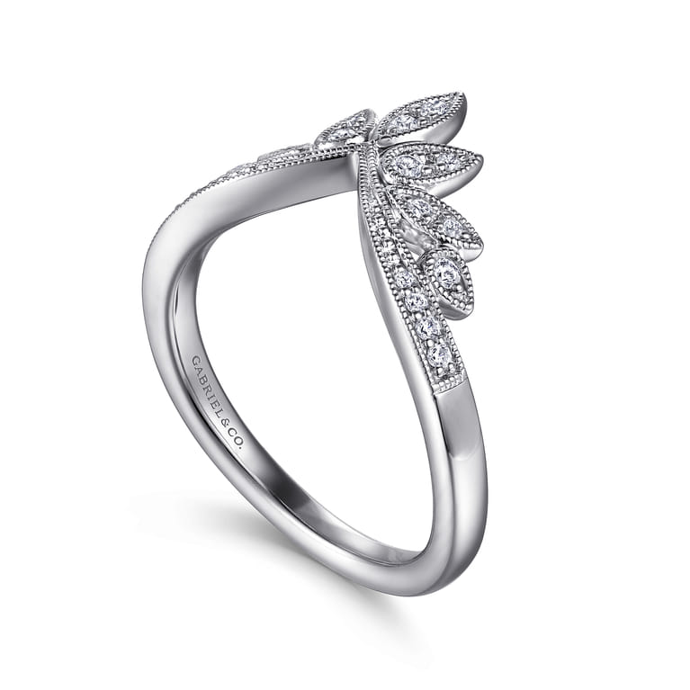 Curved Wedding Ring in 14k White Gold with Round Natural Diamond at Gabriel & Co. - Shot 3