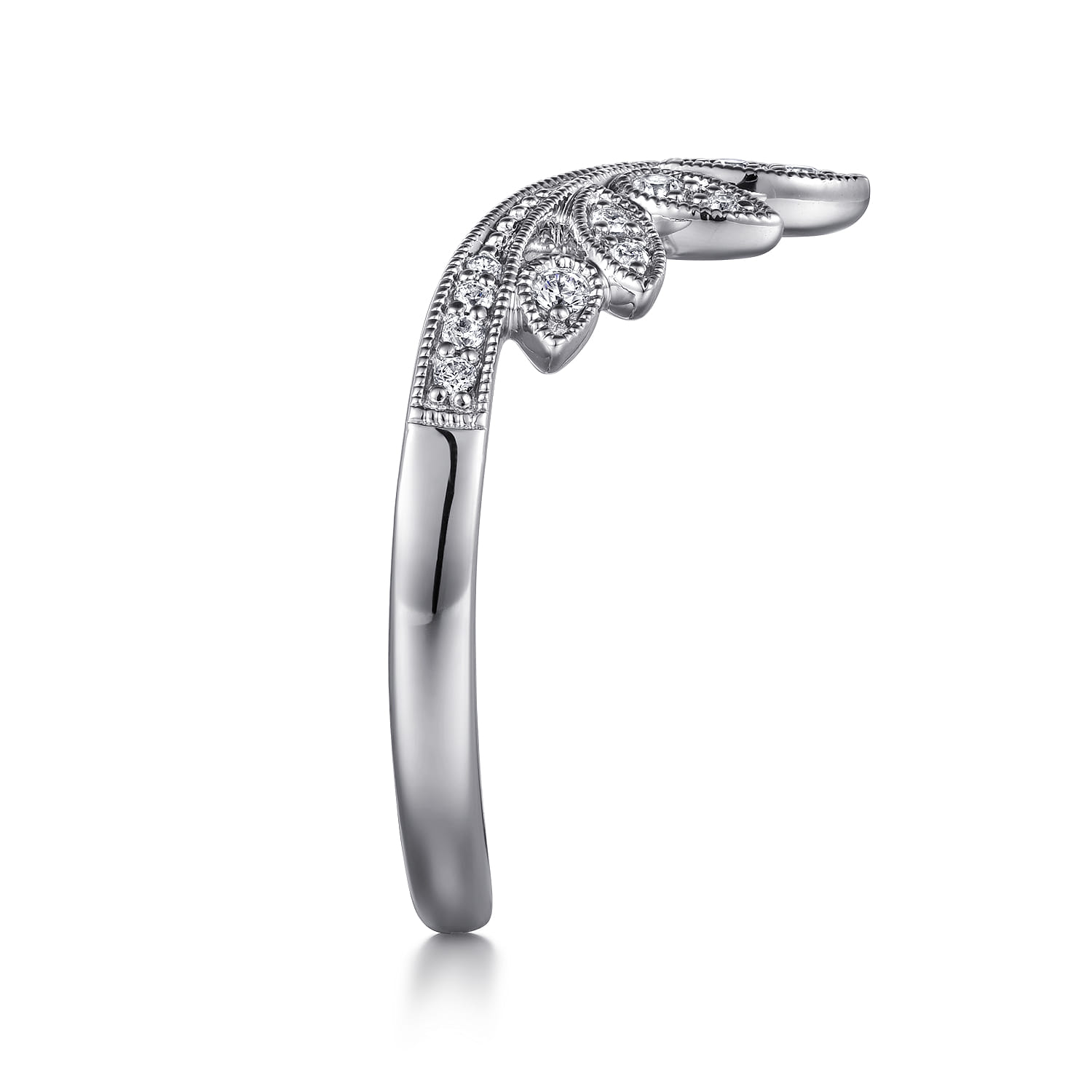 Curved Wedding Ring in 14k White Gold with Round Natural Diamond at Gabriel & Co. - Shot 4