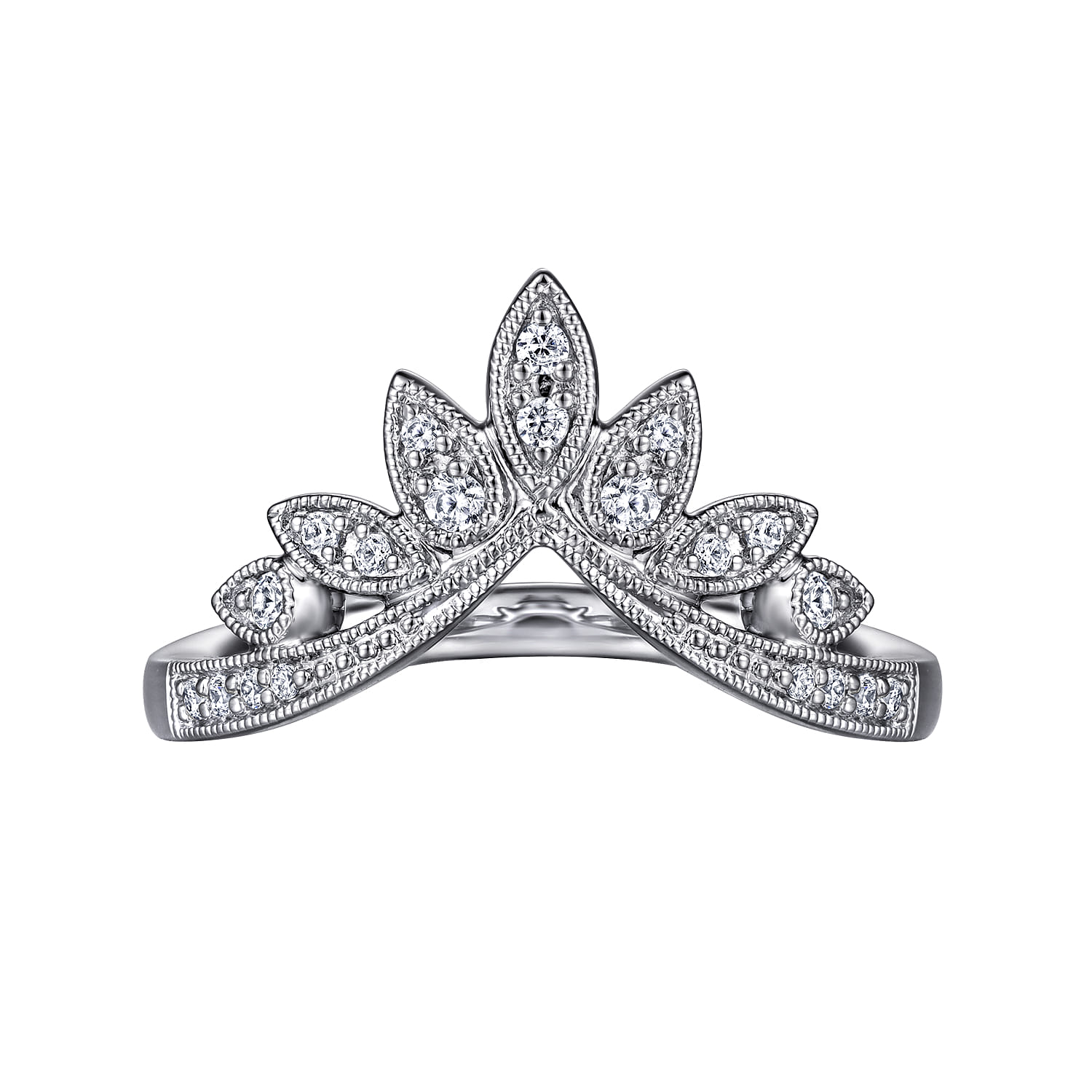 Curved Wedding Ring in 14k White Gold with Round Natural Diamond at Gabriel & Co. - Shot 6