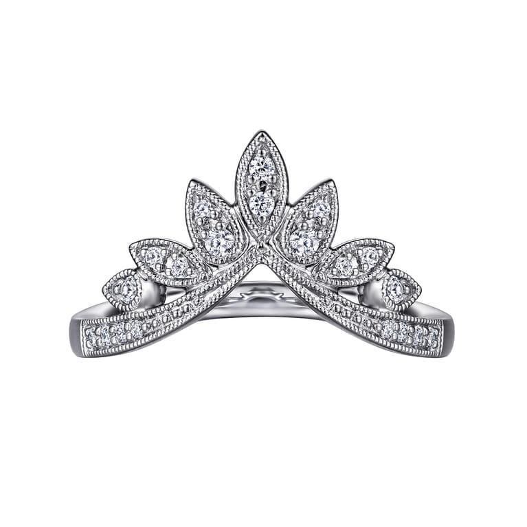 Curved Wedding Ring in 14k White Gold with Round Natural Diamond at Gabriel & Co. - Shot 6