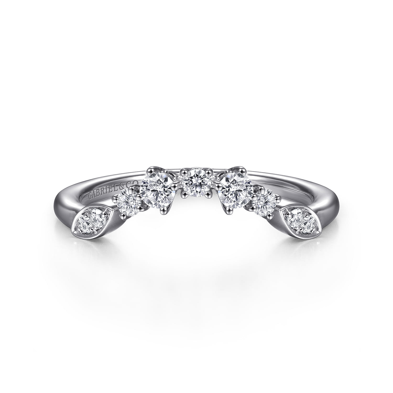 Curved Wedding Ring in 14k White Gold with Round Natural Diamond at Gabriel & Co. - Shot 1