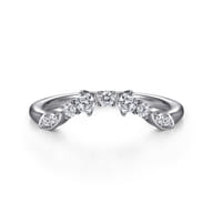 14K White Gold Curved Floral Diamond Anniversary Band
