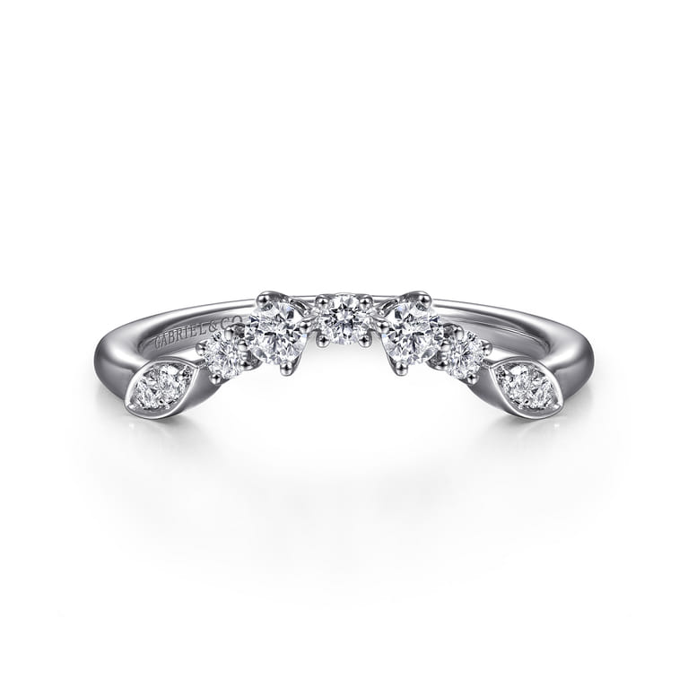 Curved Wedding Ring in 14k White Gold with Round Natural Diamond at Gabriel & Co. - Shot 1