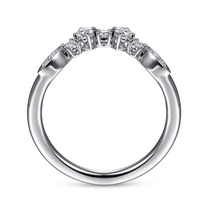 14K White Gold Curved Floral Diamond Anniversary Band